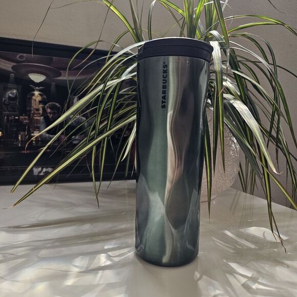Starbucks Grande Chiseled Green Ripple Wave Coffee Tumbler 16oz Stainless Steel